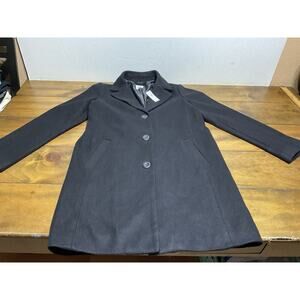 Gap Wool Blend Black Trench Coat Womens XS Button Front Lined Jacket NWT